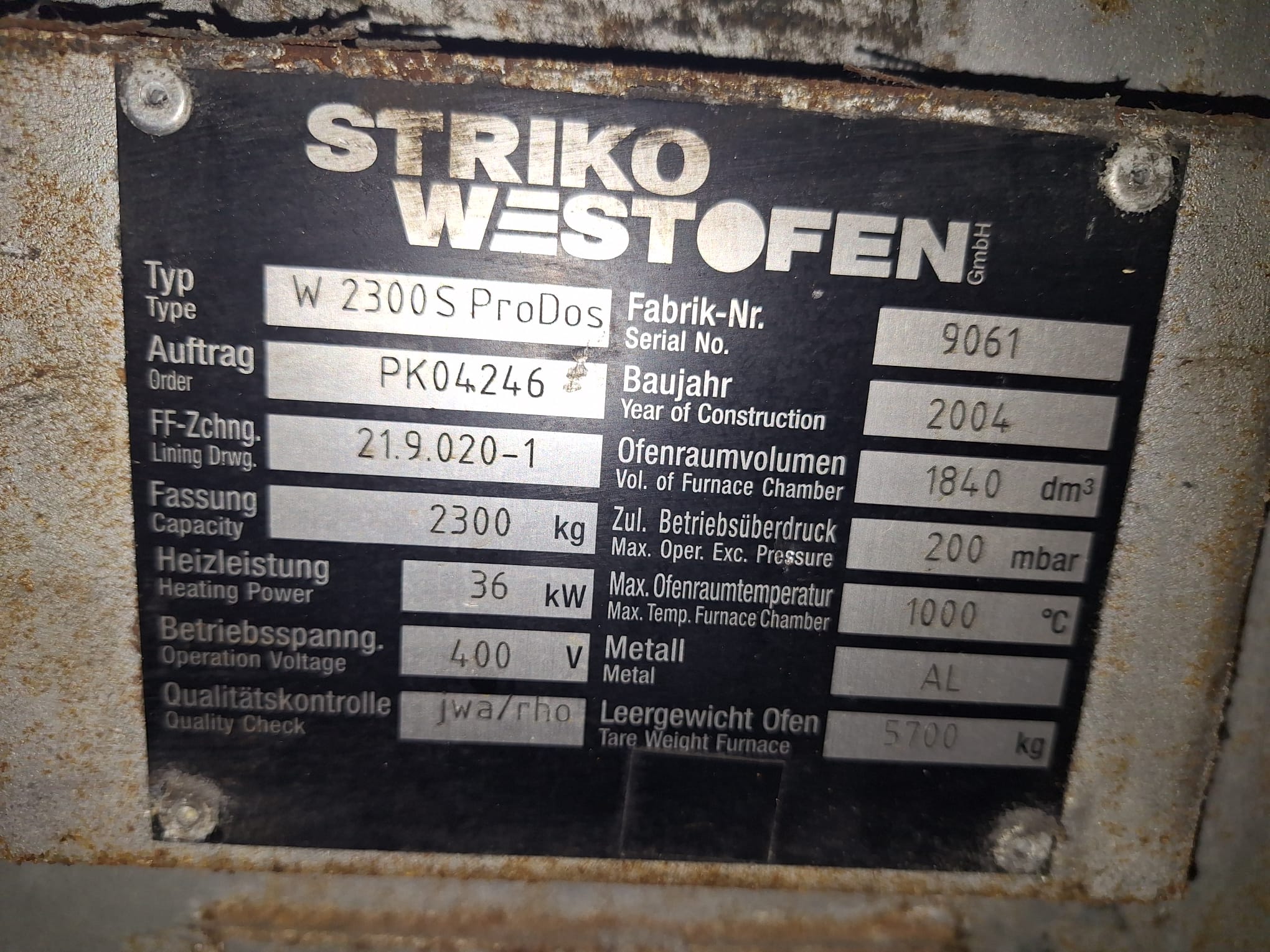 StrikoWestofen W 2300 S ProDos 3 Forno di dosaggio O1815, usato